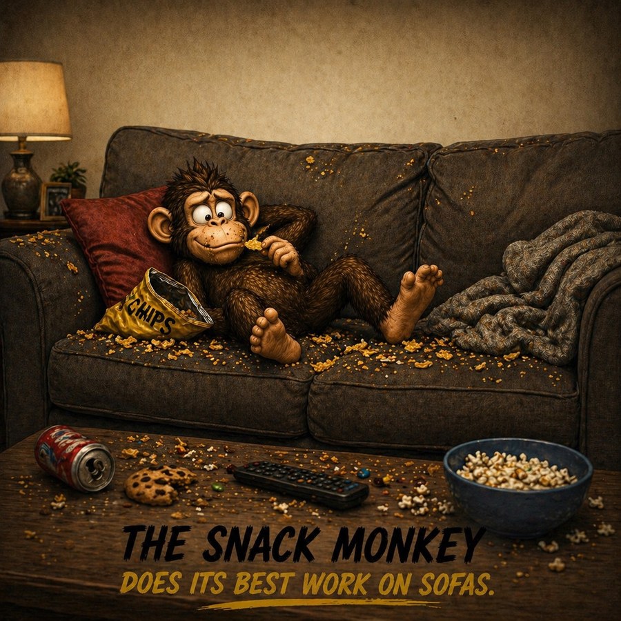 The Snack Monkey on the sofa